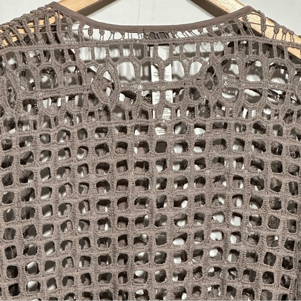 Chico’s Easywear Crochet Lace Long Sleeve Texas Taupe Cotton Cardigan Jacket NWT - Picture 6 of 16